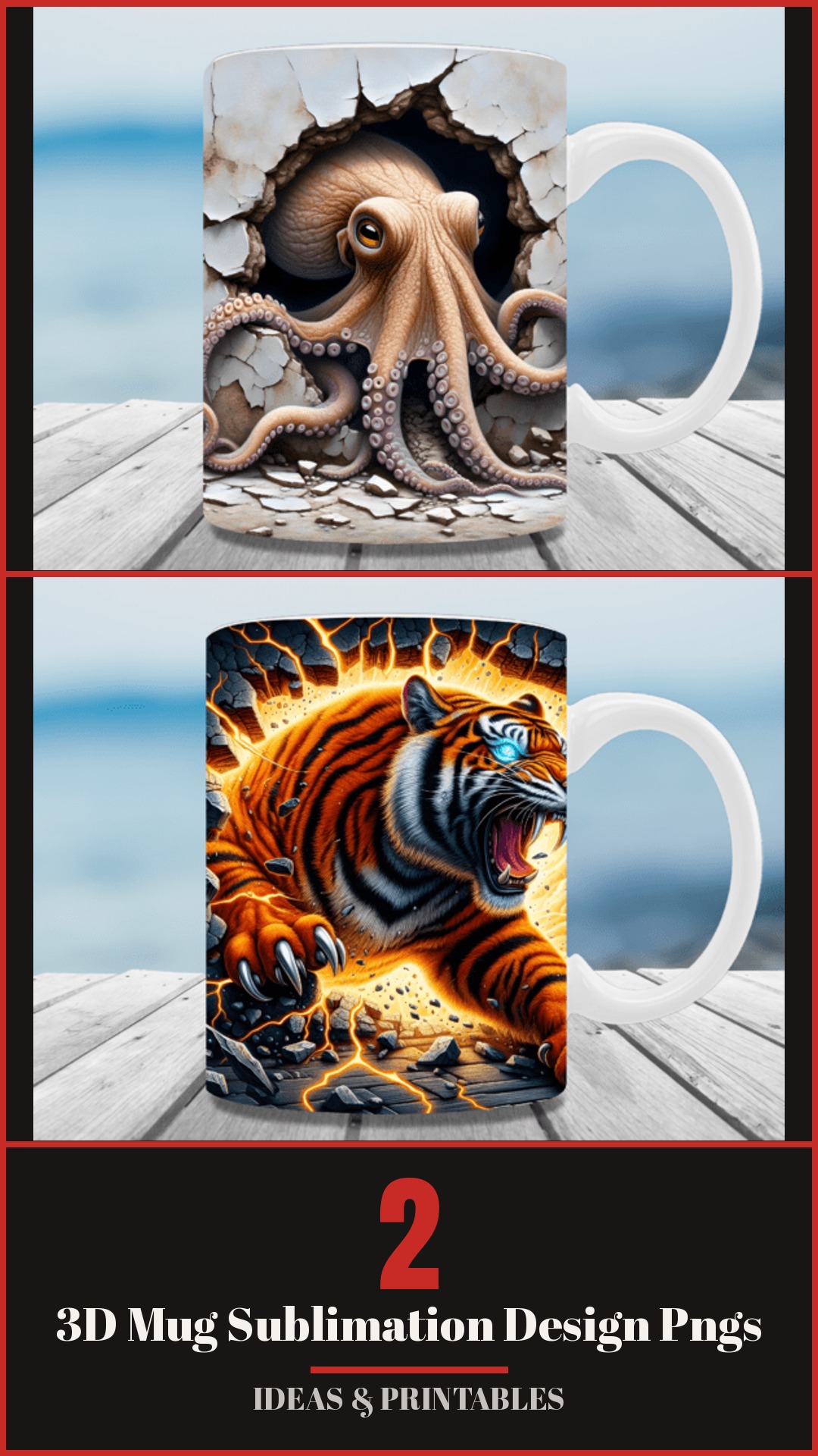 2 3D Mug Sublimation Design Pngs